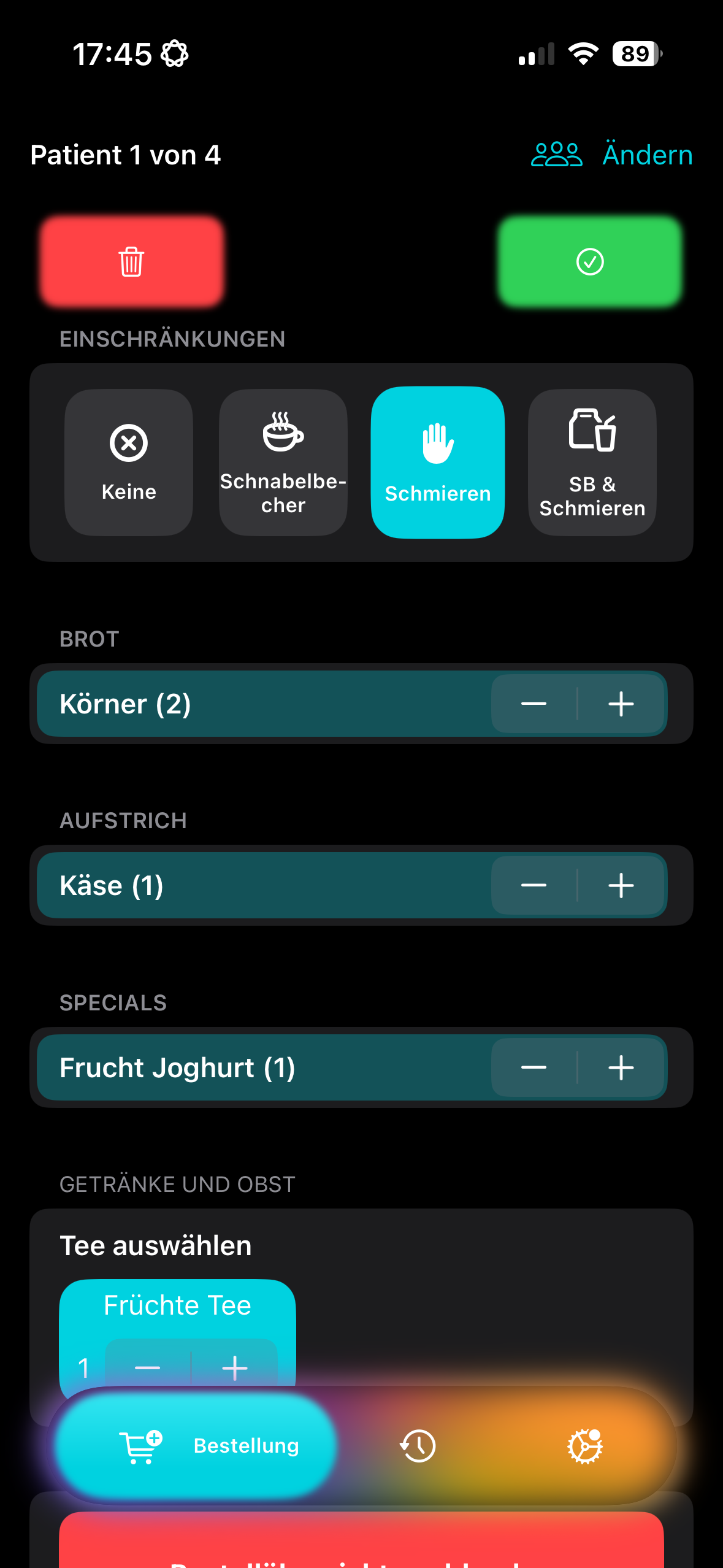 Screenshot der Homeseite von HospitalFoodoOrder